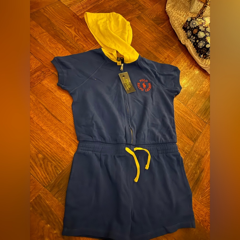 Polo Ralph Lauren Girls’ Blue & Yellow Short Romper – New with Tags ( L 12-14)